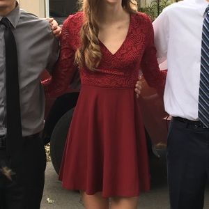 Red lace mini dress